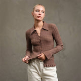 Knitted Collared Cardigan in Mocha