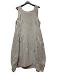 100% Linen Striped Dress in Beige