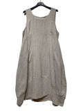 100% Linen Striped Dress in Beige