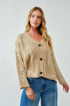 Oversized Washed Cable Cardigan in Taupe