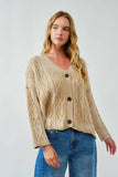 Oversized Washed Cable Cardigan in Taupe