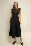 Ruched Waist Midi Dress in Black