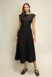 Ruched Waist Midi Dress in Black