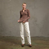 Knitted Collared Cardigan in Mocha