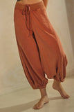 Acid Washed Capri Length Bubble Pants in Washed Rust