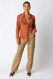Mesh Blouse with Wave Print in Orange