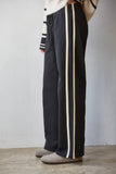 100% Cotton French Terry Side Contrast Trim Pants in Black Cream