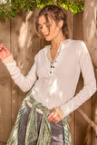Washed Thermal Henley Top in Off White