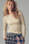 Floral Lace Long Sleeve Top in Taupe