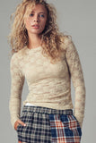 Floral Lace Long Sleeve Top in Taupe