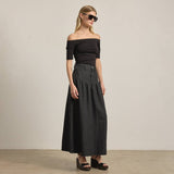 Denim Maxi Skirt in Washed Black