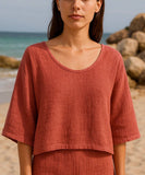 Linen Cotton Blend Top in Mustard