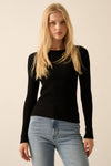 Shaper Fit Rib-Knit Long Sleeve in Black