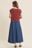 Slub Knit Sweater Top with Split Neck in Marsala