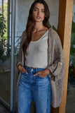 Knit Folded Quarter Sleeve Sweater Cardigan in Mocha