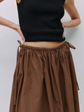 Midi Skirt with Side Waist Ties in Brown