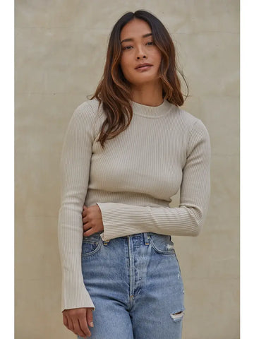 Ribbed Long Sleeve Fitted Sweater Top