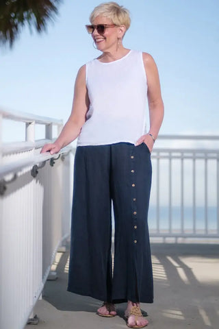 Button Detail Linen Pant
