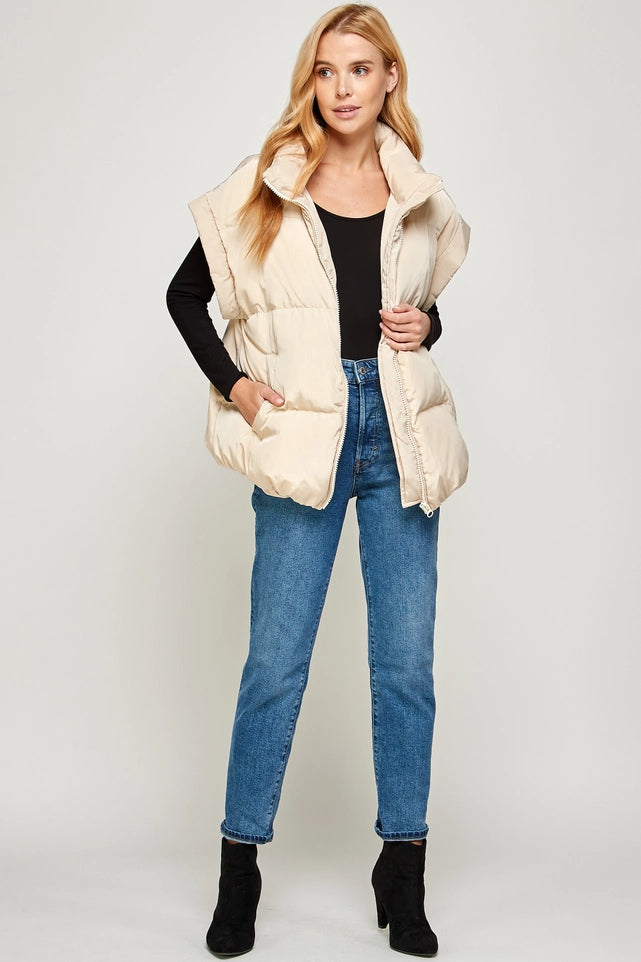 Cream Puff Cropped Puffer Vest - Cider