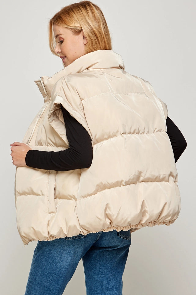 Cream Puff Cropped Puffer Vest - Cider