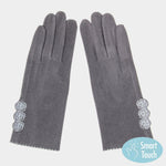 Rose Flower Embroidery Solid Soft Faux Suede Smart Gloves