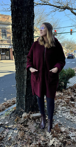 Plush Teddy Coat in Wine