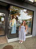 100% Cotton Strapless Smocked Midi Dress in Carolina Blue