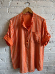 100% Cotton Gauze Striped Button-Down Shirt in Red