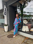 Maxi Caftan Shirt Dress with Blue & Pink Coral Print
