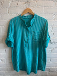 100% Cotton Gauze Striped Button-Down Shirt in Red