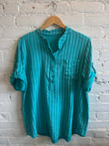 100% Cotton Gauze Striped Button-Down Shirt in Red