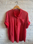 100% Cotton Gauze Striped Button-Down Shirt in Red