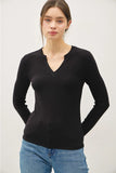 Ribbed V-Neck Long Sleeve in Oatmeal