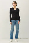 Ribbed V-Neck Long Sleeve in Oatmeal