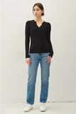 Ribbed V-Neck Long Sleeve in Oatmeal
