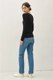 Ribbed V-Neck Long Sleeve in Oatmeal