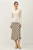 Ribbed V-Neck Long Sleeve in Oatmeal