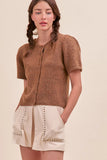 Short Puff Sleeve Sweater Cardigan in Rust