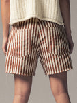 Striped Denim Shorts with Frayed Hem