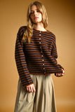 Striped Button Front Sweater Cardigan in Brown & Navy