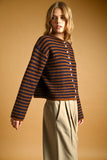 Striped Button Front Sweater Cardigan in Brown & Navy