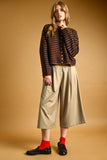 Striped Button Front Sweater Cardigan in Brown & Navy