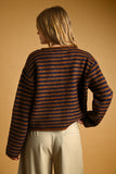 Striped Button Front Sweater Cardigan in Brown & Navy