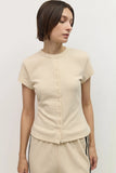 Waffle Button-Up Knit Top in Cream