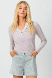 Washed Thermal Henley Top in Off White