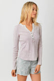 Washed Thermal Henley Top in Off White