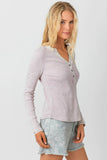 Washed Thermal Henley Top in Off White