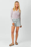 Washed Thermal Henley Top in Off White