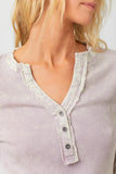 Washed Thermal Henley Top in Off White