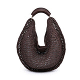 Crochet-Woven Crescent Hobo Bag in Chocolate